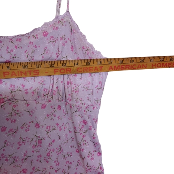 WILD FABLE Pink Floral Print Asymmetrical Ruching Light Purple Midi Dress Large - Picture 7 of 10